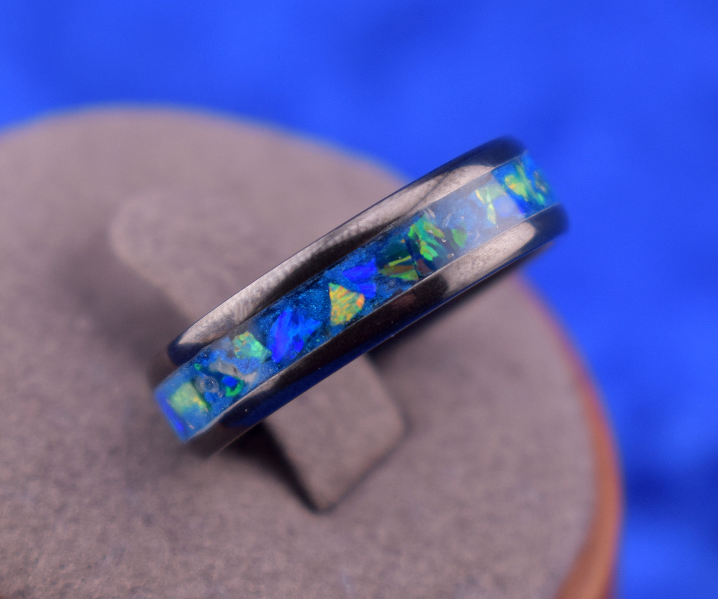 Glowing Ocean Inlay Ring with Shimmering Blue and green Opal