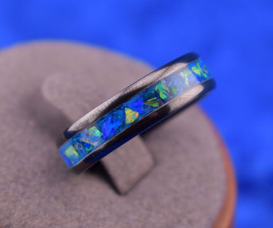 Glowing Ocean Inlay Ring with Shimmering Blue and green Opal