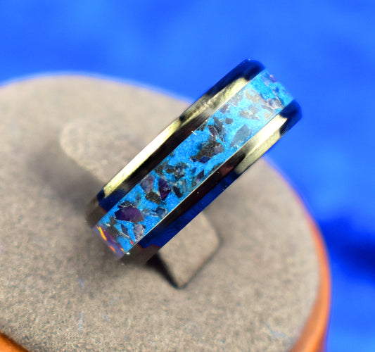 Blue and purple glowstone Ring with Fiery red Opal