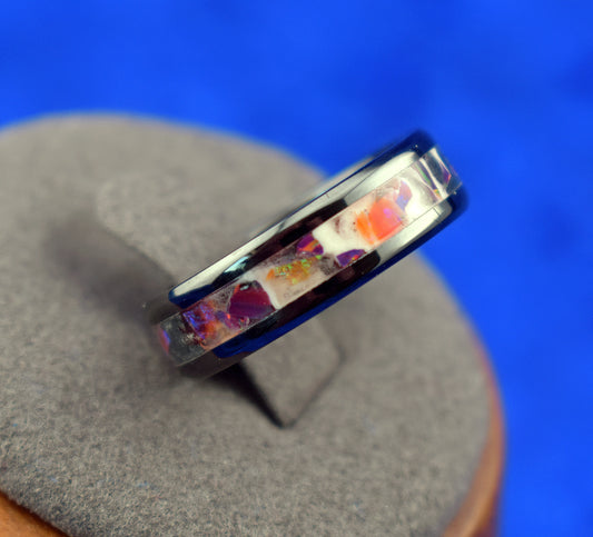 Fiery Luminous Galaxy Opal Inlay Ring