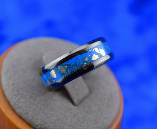 Deep Sapphire Blue ring with Pyrite Nuggets