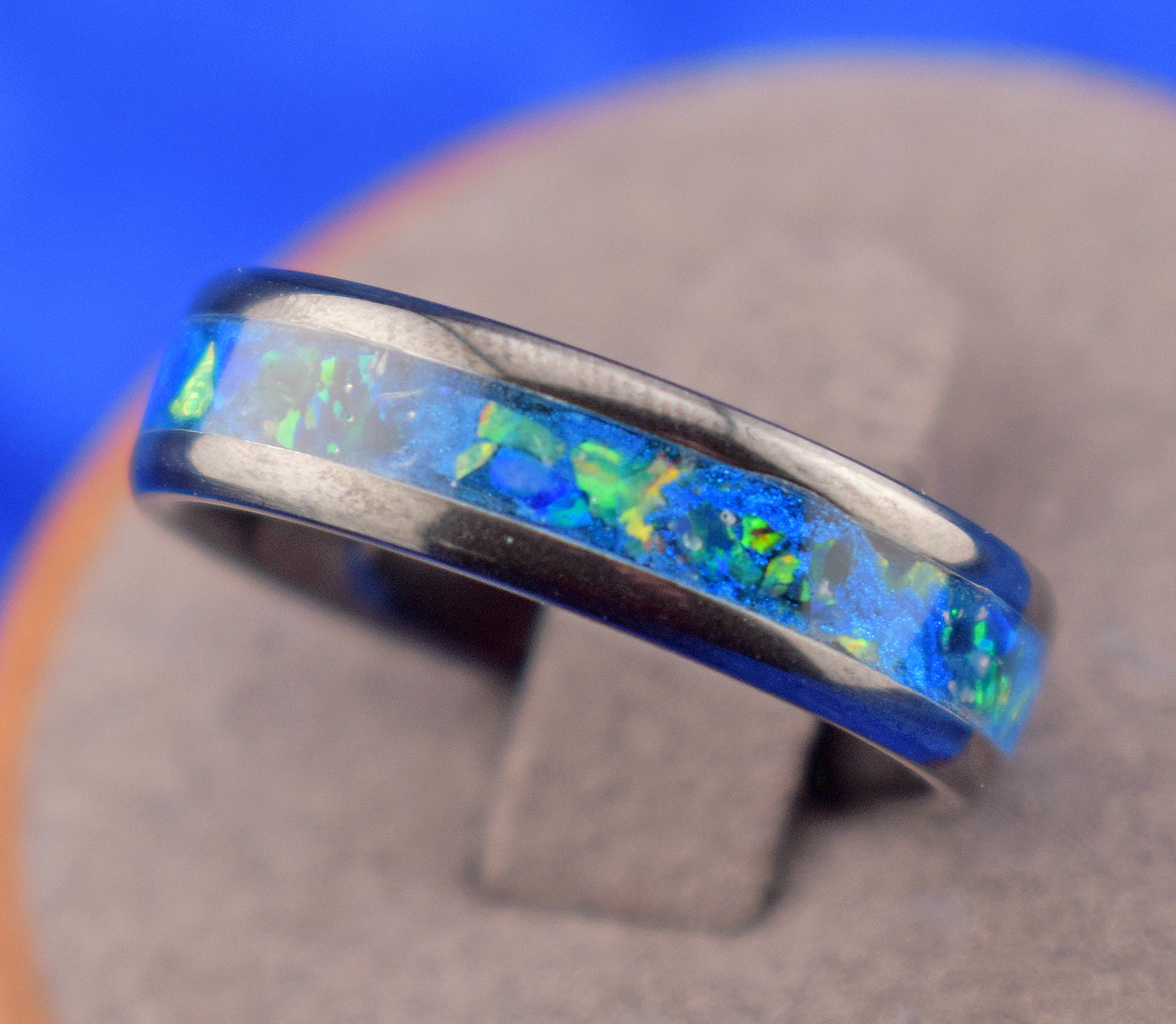 Glowing Ocean Inlay Ring with Shimmering Blue and green Opal